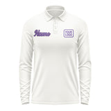 Custom White Light Purple Long Sleeve Polo Shirt