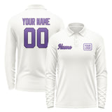 Custom White Light Purple Long Sleeve Polo Shirt