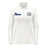 Custom White Navy Long Sleeve Polo Shirt