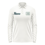 Custom White Blue Green Long Sleeve Polo Shirt