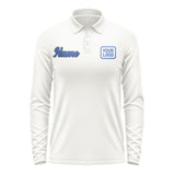 Custom White Sky Blue Long Sleeve Polo Shirt