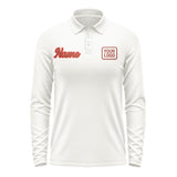 Custom White Coral Red Long Sleeve Polo Shirt