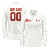 Custom White Coral Red Long Sleeve Polo Shirt