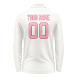 Custom White Light Pink Long Sleeve Polo Shirt