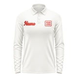 Custom White Orange Red Long Sleeve Polo Shirt