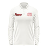 Custom White Red Long Sleeve Polo Shirt