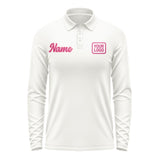 Custom White Pink Long Sleeve Polo Shirt