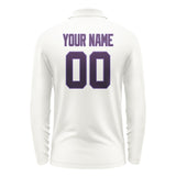 Custom White Purple Long Sleeve Polo Shirt
