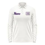 Custom White Purple Long Sleeve Polo Shirt