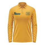 Custom Yellow Dark Green Long Sleeve Polo Shirt