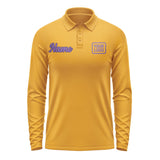 Custom Yellow Light Purple Long Sleeve Polo Shirt