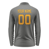 Custom Dark Grey Yellow Long Sleeve Polo Shirt