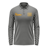 Custom Dark Grey Yellow Long Sleeve Polo Shirt