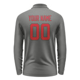 Custom Dark Grey Red Long Sleeve Polo Shirt