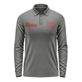 Custom Dark Grey Red Long Sleeve Polo Shirt