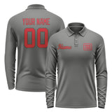 Custom Dark Grey Red Long Sleeve Polo Shirt