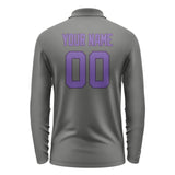 Custom Dark Grey Light Purple Long Sleeve Polo Shirt