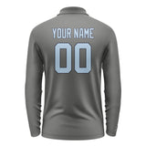 Custom Dark Grey Light Blue Long Sleeve Polo Shirt