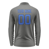 Custom Dark Grey Sky Blue Long Sleeve Polo Shirt