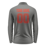 Custom Dark Grey Coral Red Long Sleeve Polo Shirt