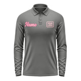 Custom Dark Grey Light Pink Long Sleeve Polo Shirt