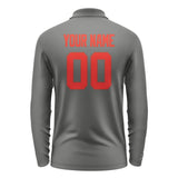 Custom Dark Grey Orange Red Long Sleeve Polo Shirt