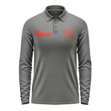 Custom Dark Grey Orange Red Long Sleeve Polo Shirt