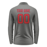 Custom Dark Grey Red Long Sleeve Polo Shirt