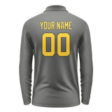 Custom Dark Grey Gold Long Sleeve Polo Shirt