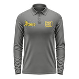 Custom Dark Grey Gold Long Sleeve Polo Shirt