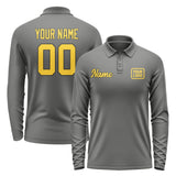 Custom Dark Grey Gold Long Sleeve Polo Shirt