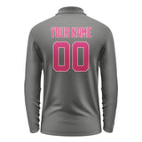 Custom Dark Grey Pink Long Sleeve Polo Shirt