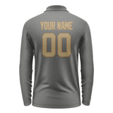 Custom Dark Grey Light Khaki Long Sleeve Polo Shirt