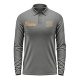 Custom Dark Grey Light Khaki Long Sleeve Polo Shirt