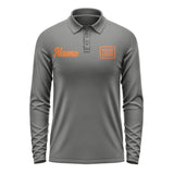 Custom Dark Grey Orange Long Sleeve Polo Shirt