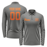 Custom Dark Grey Orange Long Sleeve Polo Shirt