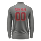 Custom Dark Grey Crimson Red Long Sleeve Polo Shirt