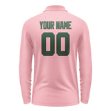 Custom Light Pink Green Long Sleeve Polo Shirt