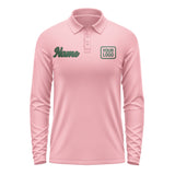 Custom Light Pink Green Long Sleeve Polo Shirt