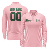 Custom Light Pink Green Long Sleeve Polo Shirt