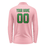Custom Light Pink Emerald Green Long Sleeve Polo Shirt