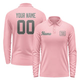 Custom Light Pink Dark Grey Long Sleeve Polo Shirt