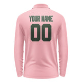 Custom Light Pink Dark Green Long Sleeve Polo Shirt