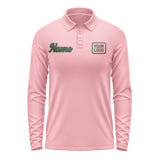 Custom Light Pink Dark Green Long Sleeve Polo Shirt