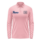 Custom Light Pink Navy Long Sleeve Polo Shirt