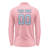 Custom Light Pink Light Blue Long Sleeve Polo Shirt