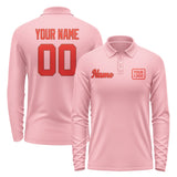 Custom Light Pink Orange Red Long Sleeve Polo Shirt