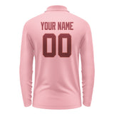 Custom Light Pink Crimson Red Long Sleeve Polo Shirt