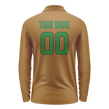 Custom Khaki Emerald Green Long Sleeve Polo Shirt