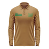 Custom Khaki Emerald Green Long Sleeve Polo Shirt